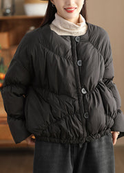 Loose Coffee O Neck Button Warm Duck Down Jacket Winter