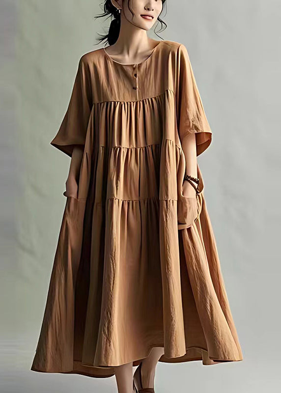 Loose Coffee Oversized Wrinkled Cotton Maxi Dresses Summer