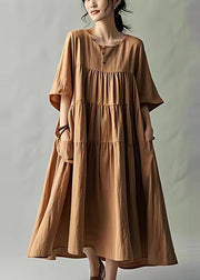 Loose Coffee Oversized Wrinkled Cotton Maxi Dresses Summer
