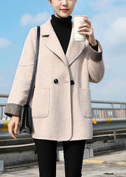 Loose Coffee Peter Pan Collar Pockets Patchwork Woolen Coats Fall