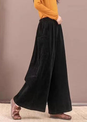 Loose Coffee Pockets Elastic Waist Corduroy Wide Leg Pants Spring