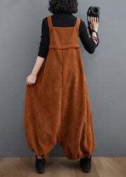 Loose Coffee Pockets High Waist Patchwork Corduroy Jumpsuits Fall