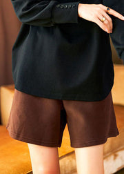 Loose Coffee Pockets High Waist Patchwork Cotton Shorts Fall