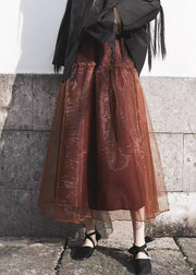 Loose Coffee Ruffled Elastic Waist Tulle Skirt Spring