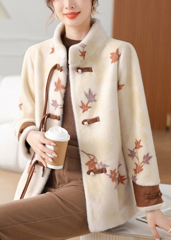 Loose Coffee Stand Collar Pockets Mink Velvet Coat Winter