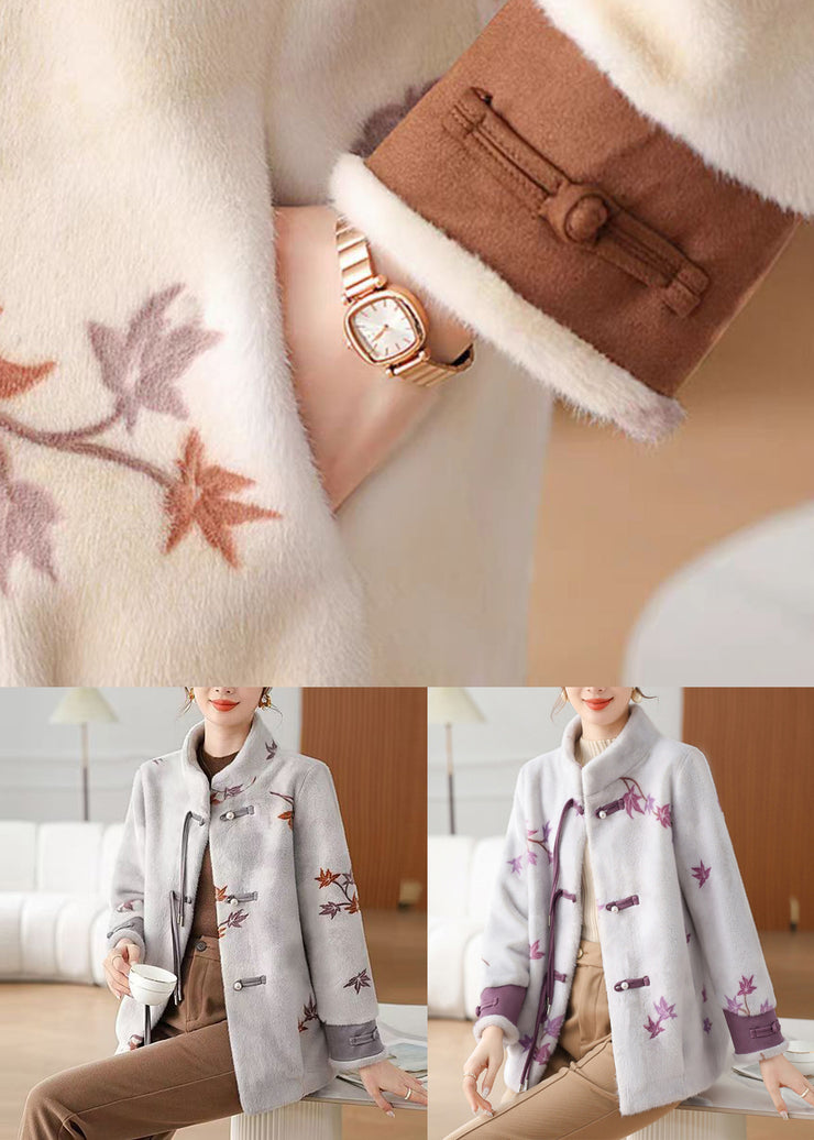 Loose Coffee Stand Collar Pockets Mink Velvet Coat Winter