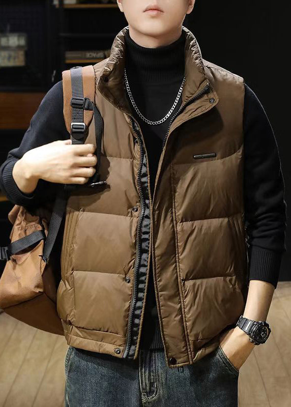 Loose Coffee Zip Up Pockets Men Puffer Vest Winter