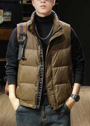 Loose Coffee Zip Up Pockets Men Puffer Vest Winter