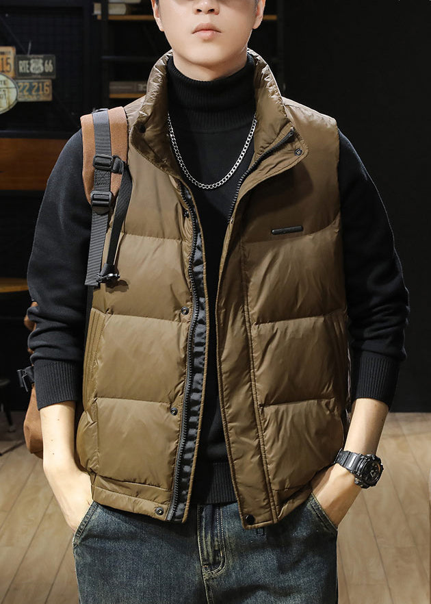 Loose Coffee Zip Up Pockets Men Puffer Vest Winter