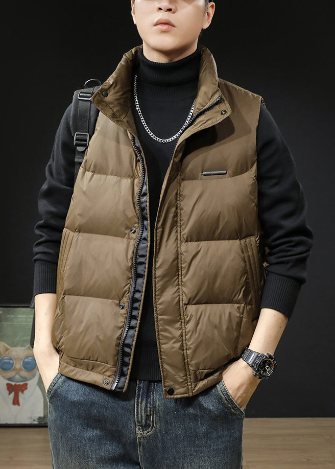 Loose Coffee Zip Up Pockets Men Puffer Vest Winter