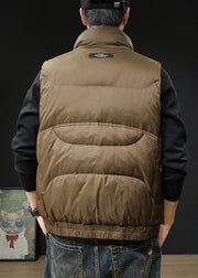 Loose Coffee Zip Up Pockets Men Puffer Vest Winter