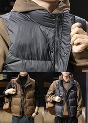 Loose Coffee Zip Up Pockets Men Puffer Vest Winter