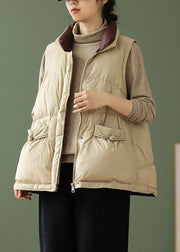 Loose Coffeee Stand Collar Drawstring Zippered Duck Down Down Waistcoat Winter