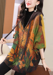 Loose Colorblock Hooded Zippered Mink Velvet Coat Long Sleeve