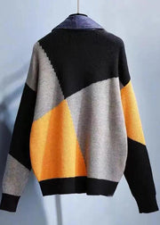 Loose Colorblock Peter Pan Collar Patchwork Knit Cardigans Fall