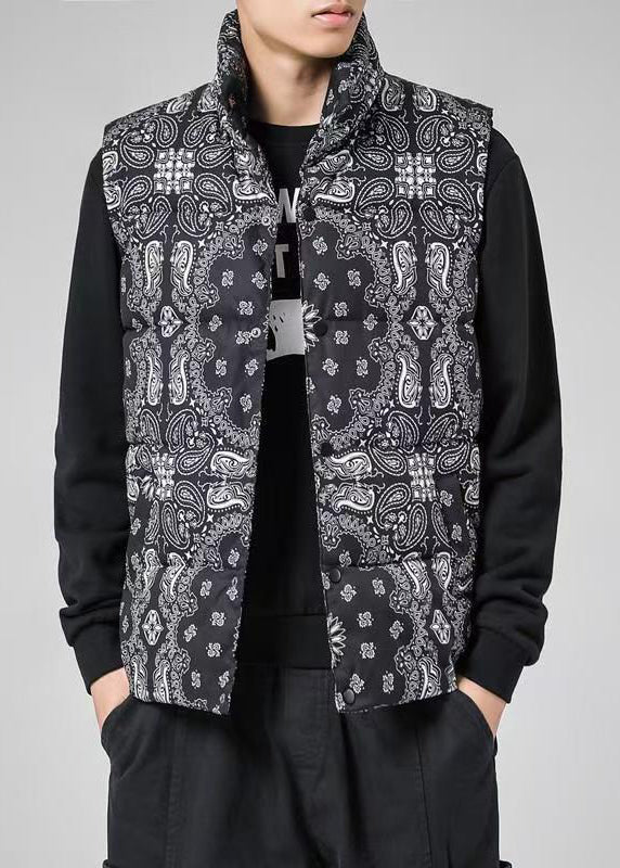 Loose Colorblock Stand Collar Pockets Cotton Filled Men Waistcoat Winter