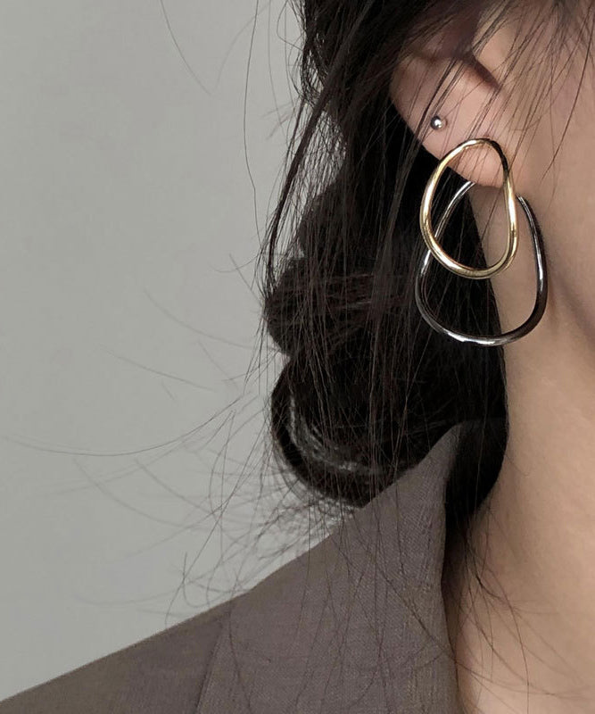 Loose Colorblock Sterling Silver Geometry Ellipse Hoop Earrings