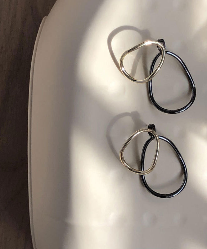 Loose Colorblock Sterling Silver Geometry Ellipse Hoop Earrings