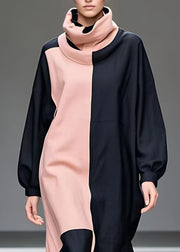 Loose Colorblock Turtleneck Patchwork Robe Dresses Long Sleeve