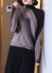 Loose Colorblock Turtleneck Patchwork Wool Top Long Sleeve