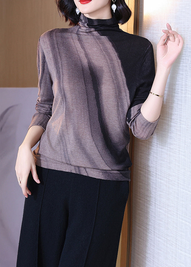 Loose Colorblock Turtleneck Patchwork Wool Top Long Sleeve