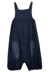 Loose Dark Blue Slash Neck Patchwork Lantern Jumpsuit Summer