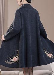 Loose Dark Gray Stand Collar Zircon Pockets Wool Coats Spring