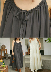 Loose Dark Grey Patchwork Solid Cotton Long Spaghetti Strap Dress Summer