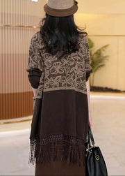 Loose Dark Khaki Tasseled Pockets Knit Cardigans Winter