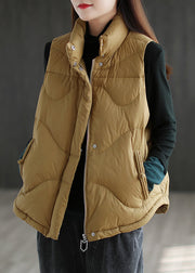 Loose Ginger Stand Collar Pockets Patchwork Duck Down Waistcoat Sleeveless