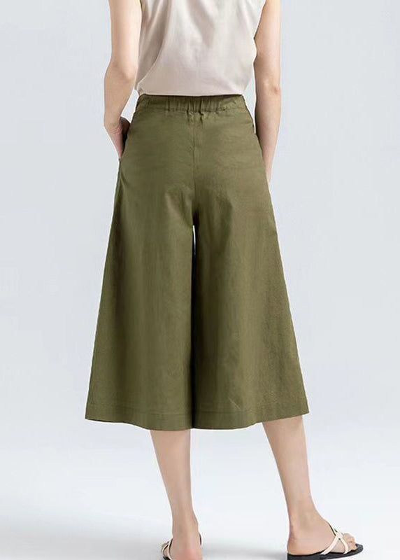 Loose Ginger Zippered Pockets Button Cotton Wide Leg Pants Summer