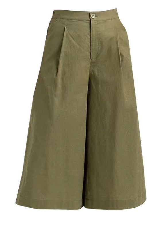 Loose Ginger Zippered Pockets Button Cotton Wide Leg Pants Summer