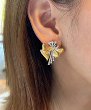 Loose Gold 14K Zircon Bow Stud Earrings