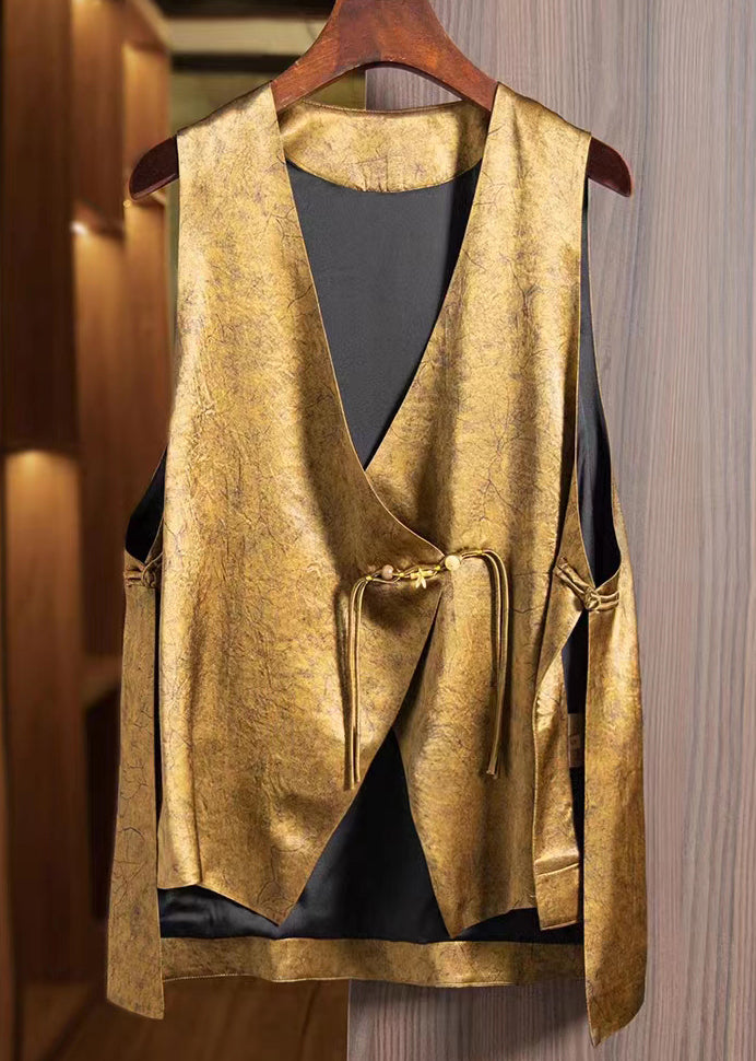 Loose Gold Asymmetrical Button Silk Waistcoat Sleeveless