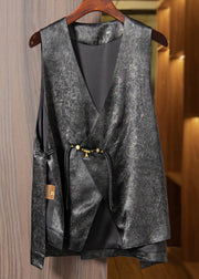 Loose Leopard print Asymmetrical Button Silk Waistcoat Sleeveless