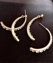 Loose Gold Sterling Silver Overgild Zircon Cross Connection Fish Tail Hoop Earrings