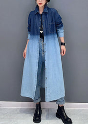 Loose Gradient Color Button Pockets Denim Long Coat Fall