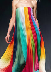 Loose Gradient Color Exra Large Hem Chiffon Strapless Pleated Dress Summer