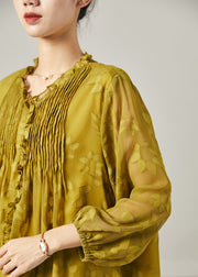 Loose Grass Green Ruffled Wrinkled Chiffon Shirt Top Summer