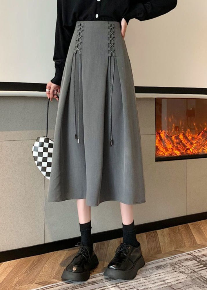 Loose Gray Wrinkled High Waist Tie Cotton Skirts Spring