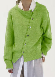 Loose Green Asymmetrical Button Solid Knit Coat Spring