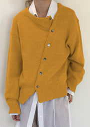 Loose Green Asymmetrical Button Solid Knit Coat Spring