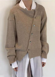 Loose Green Asymmetrical Button Solid Knit Coat Spring