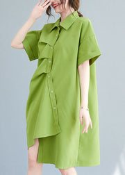 Loose Green Asymmetrical Design Cotton Maxi Dresses Summer