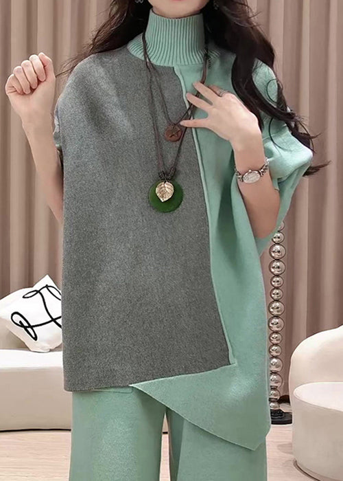 Loose Green Asymmetrical Patchwork Knit Sweaters Winter