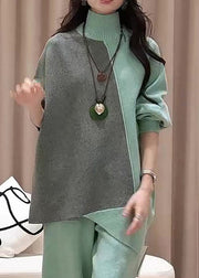 Loose Green Asymmetrical Patchwork Knit Sweaters Winter