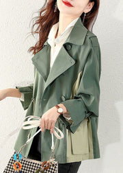 Loose Green Button Drawstring Pockets Cotton Coats Fall