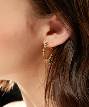 Loose Green Copper Overgild Gem Stone Hoop Earrings