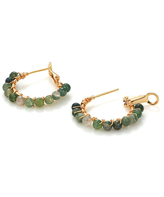 Loose Green Copper Overgild Gem Stone Hoop Earrings