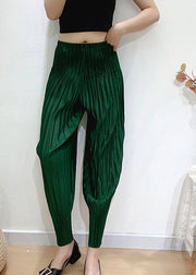 Loose Green Elastic Waist Pockets Crop Pants Summer